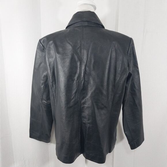 WORTHINGTON! SLEEK BLACK GENUINE LEATHER HIDDEN FRONT POCKET JACKET COAT! SZ PXL - Picture 8 of 12
